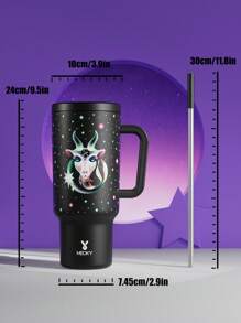 Vaso de 40 onzas con tapa y pajita, botella de agua aislada de acero inoxidable con asa, botella de agua al vacío aislada, taza aislada, regalo de tazas para beber, mantiene frío durante 34 horas u caliente durante 10 horas, portátil adecuado para acampar al aire libre, senderismo, conducción y viajes en coche (Capricornio)