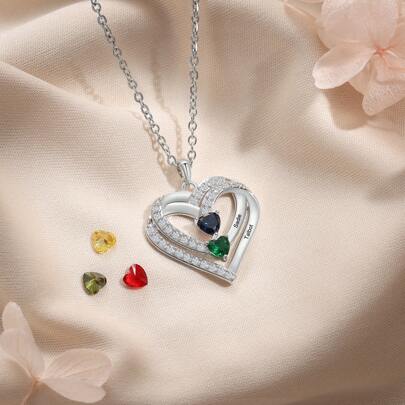 Anpassat halsband med hjärtgravering och födelsesten, en perfekt present till mors dag, alla hjärtans dag, födelsedag, årsdag, jul, examen eller till vänner, klasskamrater och familj.