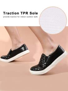 Women Slip On Sneakers Casual Walking Shoes, Quilted PU Leather Low Top Shoes With Cushioned Insole, Everyday MinimalistMuse Style - 黑色 - 查看 3