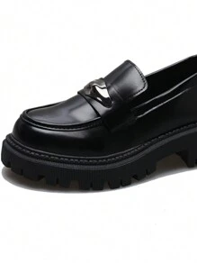 Women Loafers, Slip-On Platform Chunky Heel Penny Loafers For Women, Comfortable Women Business Casual Shoes - Grey - View 1