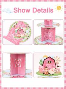 1 套粉色农场动物主题装饰蛋糕架、6 件蛋糕纸围、蛋糕架多层蛋糕托盘、生日节日活动派对装饰品、DIY 蛋糕装饰用品、派对用品蛋糕装饰、甜点食物装饰蛋糕边缘、纸杯蛋糕包装纸、食物托盘食物盒、帕蒂小礼物 - 農場動物 - 查看 12