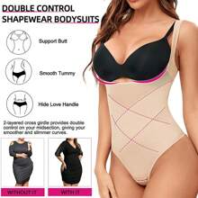 Tummy Control Shapewear Thong Bodysuit For Women Abdomen Compression Underwear Undershirts Body Shaper Shaping Tank Top Under The Dress Girdle Corset - Beige - View 2
