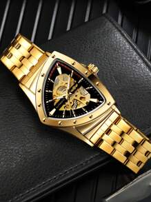 T-WINNER 1枚男士奢华金色镂空自动机械腕表，夜光指针，不锈钢表带，商务休闲运动腕表，附赠礼盒 - 金色 - 查看 8