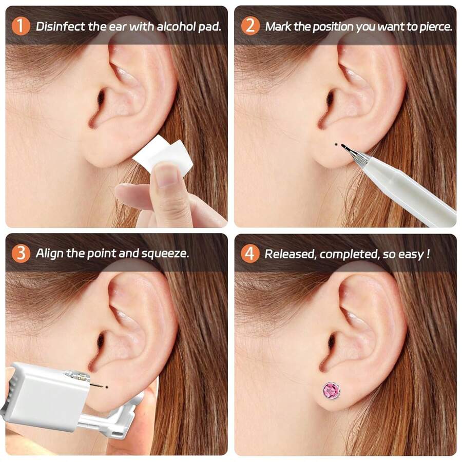2 PCS Self Ear Piercing Gun Kit With Built In 3mm 4mm White Stud Ear