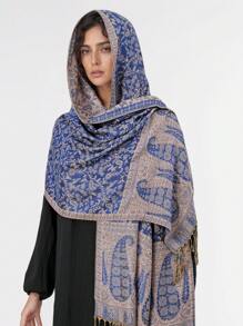 1pc Vintage Paisley Jacquard Pashmina Hijab For Women, Autumn/Winter Casual Windproof Scarf Shawl For Daily Wear Abaya Accessory
