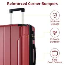 MERAX Hardshell Luggage Sets 3 Pcs Spinner Suitcase With TSA Lock Lightweight 20''24''28'' Travel Suitcase Suitcases Suit Case Durable Travel Luggage Carry On - 紅色 - 查看 5