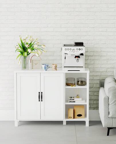HaluPeit Badkamerkast, onderkast met deuren en verstelbare planken, koffiebarkast, keukenkast met open vakken voor woonkamer, entree, modern