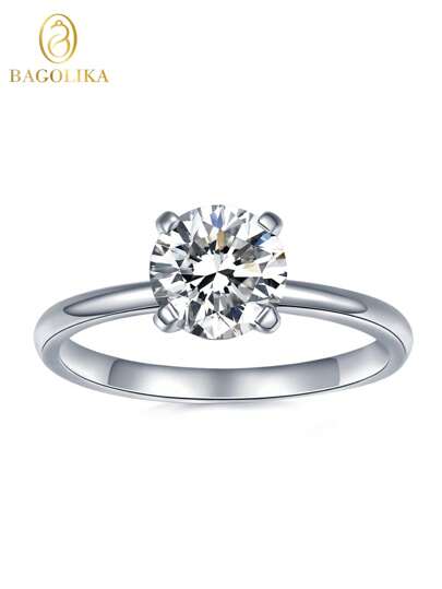 Anillo de compromiso con solitario de moissanita para mujer, claridad VVS1 de color D de 1/2 quilate, plata de ley 925, chapado en oro blanco de 18 quilates