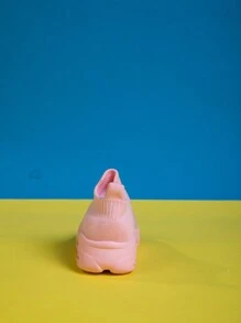 Kids' High Top Breathable Mesh Sports Shoes, Comfort Anti-Slip Fashionable LED Light Sneakers, Pink, Lightweight Slip-On For Boys And Girls