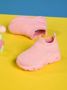 Kids' High Top Breathable Mesh Sports Shoes, Comfort Anti-Slip Fashionable LED Light Sneakers, Pink, Lightweight Slip-On For Boys And Girls