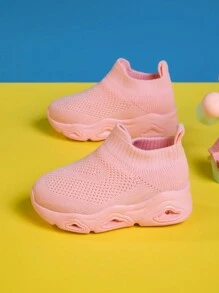 Kids' High Top Breathable Mesh Sports Shoes, Comfort Anti-Slip Fashionable LED Light Sneakers, Pink, Lightweight Slip-On For Boys And Girls