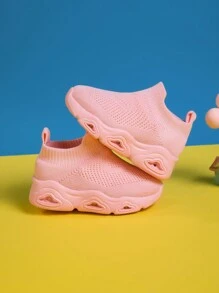 Kids' High Top Breathable Mesh Sports Shoes, Comfort Anti-Slip Fashionable LED Light Sneakers, Pink, Lightweight Slip-On For Boys And Girls