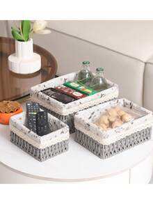 家用编织收纳篮，带纸绳的编织收纳篮，适用于客厅、卧室、婴儿玩具收纳 - 木棉花灰色 - 查看 14