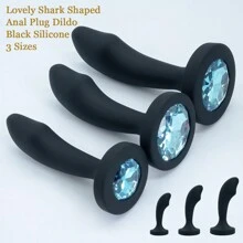 Black Silicone Anal Plug For Women, 3 Sizes, Cute Shark Shaped, Smooth Surface, Crystal Base, Butt Plug, Adult Sex Toy For Men And Women, Anal Training Plug, Anal Dildo, Adult Game Toy - Black - View 4