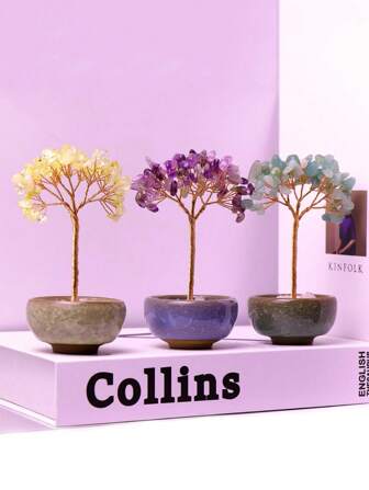 Decoración de escritorio de árbol de cristal, adorno de árbol del dinero de cuarzo amarillo Feng Shui, artesanía y regalo festivo