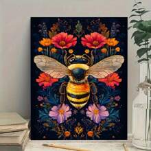 1pc Colorful Plant Flowers And Bee Canvas Art Printing Poster - Canvas Wrapped Framed - Gothic Floral Wall Decoration Ideal For Bedroom, Hallway, Office, Living Room Home Decoration, Wall Art Decoration