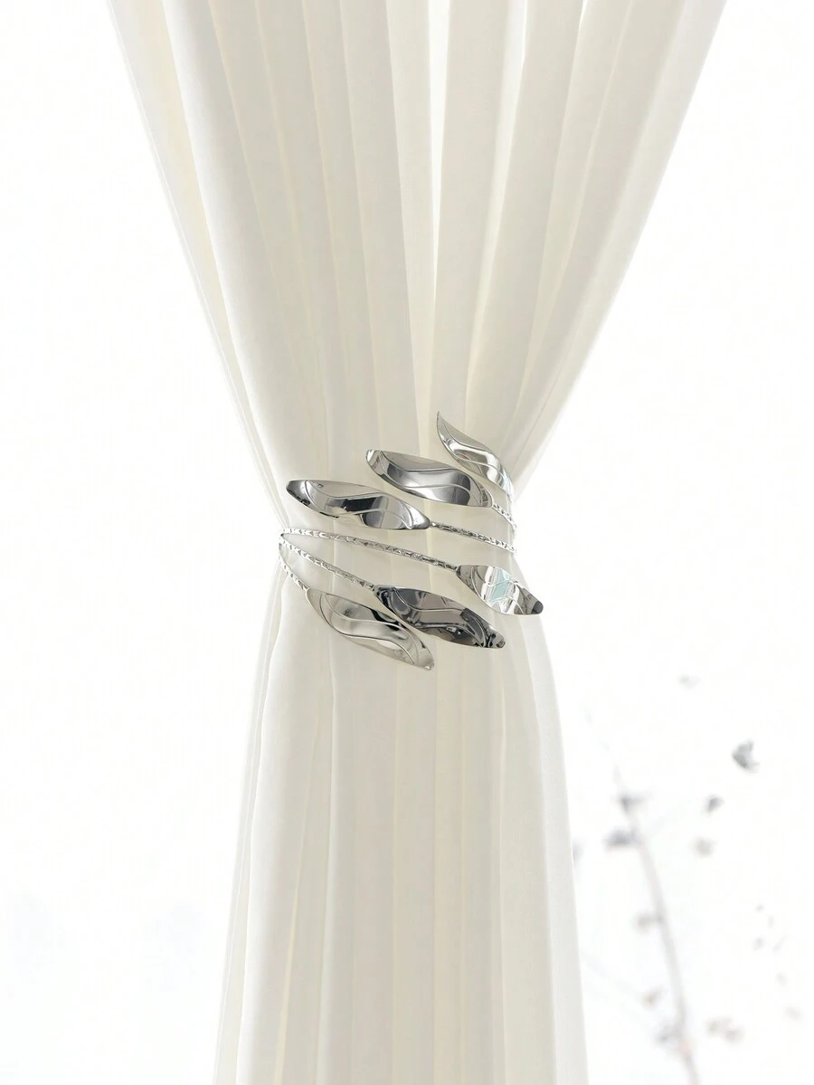 1pc Silver Metal Curtain Tie Backs, Home Decor - Silver - View 1