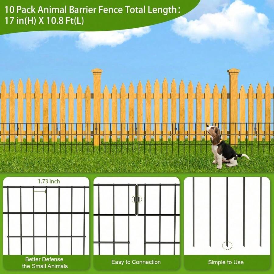 25 Panels Animal Barrier Fence, 27 Ft(L) X 17 In(H) No Dig Garden