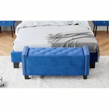 卧室用软垫天鹅绒储物凳，铆钉设计的床尾凳，簇绒脚凳，蓝色返校宿舍储物凳