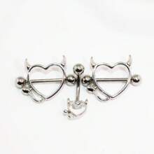 3pcs Navel Ring & Nipple Piercing Set, Demoness Heart Shaped Design, Vacuum Coating & Gold Plating, Enjoy Your Body Piercing. Best Gift For Birthday, Christmas, Anniversary, Valentine's Day, Wedding, Occupation, Formal Dance, Halloween Party, Etc. Valentines,Mom,Mother,Mother's Day,Gift - 3 Pieces Of Heart Devil - View 6
