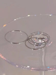 Tkool Juego de 5 piezas Anillos apilables de acero inoxidable en talla 7, minimalistas y lisos, para mujer - Plateado - Ver 4