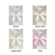 10 张/包婚礼请柬（信封 + 空白卡片 + 蝴蝶结），闪光纸玫瑰花封面优雅邀请函，适合婚礼、订婚派对、周年纪念、情人节最佳礼物 - 封面+空白內卡+蝴蝶結 - 查看 1