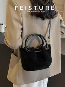 1 chiếc túi xách FEISTURE thu đông cổ điển có dây rút xếp ly có túi nhỏ, thích hợp cho bé gái, phụ nữ, sinh viên đại học, nhân viên văn phòng, tuyệt vời khi đi làm, kinh doanh, đi làm, đi học - màu đen - Xem 7