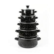 5pcs Enamel Stockpot Set With Lids, Induction Compatible Cooking Pot Set For Stovetop, Multi-Size - Black - View 2