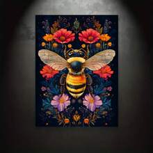 1pc Colorful Plant Flowers And Bee Canvas Art Printing Poster - Canvas Wrapped Framed - Gothic Floral Wall Decoration Ideal For Bedroom, Hallway, Office, Living Room Home Decoration, Wall Art Decoration