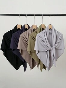 1 件女士纯色针织三角围巾头巾，经典时尚头巾，适合日常佩戴万圣节 - 汗布三角巾 - 查看 7