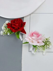 1PC 婚礼新郎新娘胸花手腕花,仿真玫瑰星空新郎伴郎迎宾翻领花,伴娘团婚礼手花,情人节婚宴手腕花手腕花,婚礼用品 - 彩色 - 查看 3