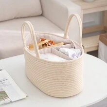 Cesta de almacenamiento de pañales multifuncional y dividida tejida para bebé - Beis - Ver 1