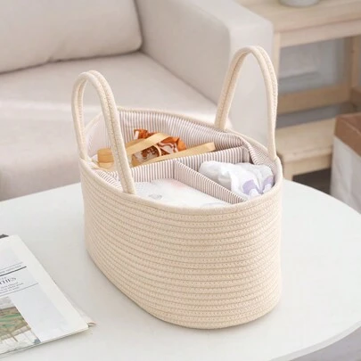 Multifunctional Divided Woven Diaper Storage Basket For Baby