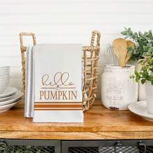 Bộ 4 khăn bếp Autumn Harvest - Polyester siêu mềm, họa tiết bí ngô và lá phong, thích hợp cho Lễ Tạ ơn, Thu hoạch mùa thu, Nấu ăn và nướng bánh tại trang trại - Màu Cam cháy - Xem 5