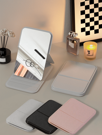 1 件便携式折叠 PU 皮革化妆镜，可调节手持镜带支架，适合宿舍桌面和办公室使用的穿衣镜，适合女性和女孩的礼物，旅行用品家居浴室装饰秋季装饰化妆品收纳盒浴室配件返校