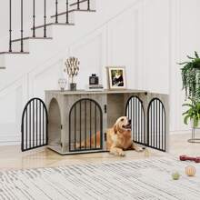 Hzuaneri Mobili per gabbia per cani, cuccia per cani da 100 cm per la casa, 3 porte, porta ad arco, cuccia moderna per cani da interno, tavolino laterale, gabbia per cani resistente, per cani di piccola/media/grande taglia, 60 x 100 x 63 cm