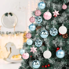 1 set de 42/44 pièces Boîte cadeau de décoration de Noël, Kit d'ornements pour sapin de Noël, Boules de Noël peintes de manière créative pour la maison, les fêtes et l'ornement de l'arbre