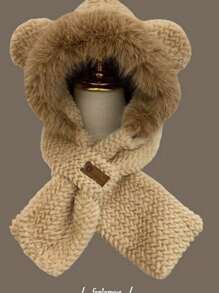 1pc Winter Hat And Scarf Set, Plush Warm Windproof Ear Protective Knit Cap, Cute Design Animal Ears - Two-in-one - View 11