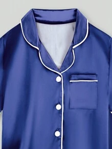 2pcs/Set Tween Girls' Blue Short Sleeve & Long Pants Pajama Set - Multicolor - View 5