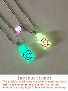 ATLVXJL 2pcs/Set Glow In The Dark Heart Pendant Necklace, Cute Turtle Cartoon Animal Shape, Heart Design, Stainless Steel Chain, Valentine's Day, Halloween, Mother's Day Gift - Multicolor - View 10