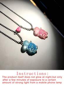 ATLVXJL 2pcs/Set Glow In The Dark Heart Pendant Necklace, Cute Turtle Cartoon Animal Shape, Heart Design, Stainless Steel Chain, Valentine's Day, Halloween, Mother's Day Gift - Multicolor - View 9