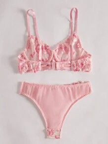 2 pièces Set de lingerie sexy pour femmes, soutien-gorge et culotte assortis à broderie florale, soutien-gorge fin à la mode, convient pour Noël, la Saint-Valentin, la lune de miel, le printemps/été, soutien-gorge kawaii ultra-fin