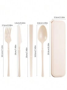 5 Stück/Set Tragbares Kunststoff Besteck-Set mit Messer, Gabel, Löffel, Essstäbchen und 1 Aufbewahrungsbehälter - geeignet für Outdoor-Camping, Picknick, Arbeit und Schule, Schulmaterial