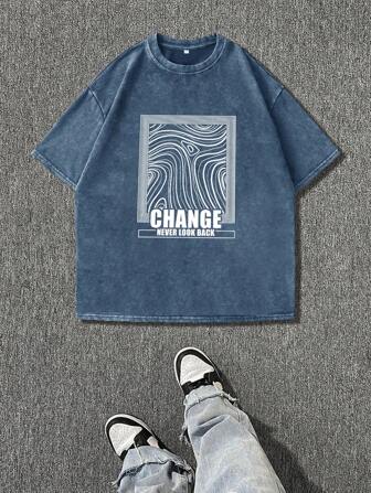 Men's Casual Slogan Printed Loose T-Shirt, Summer