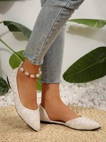 Giày bệt nữ mùa thu mới, giày đế bằng mũi nhọn in họa tiết ren tua rua thời trang màu be, giày khoét lỗ thoáng khí thoải mái khi đi làm, dự tiệc, đi bộ, đám cưới, quà tặng thanh lịch - Nhiều màu - Xem 6