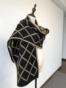 1st Dames Omkeerbare Ruitpatroon Gebreide Sjaal/Omslagdoek, Geschikt Voor Warme Wintergebruik Accessoires Vrouwen