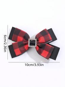 2 件圣诞红色格子蝴蝶结发夹，适合女孩，水钻闪亮复古风格发夹，适合儿童的圣诞派对发饰 - 彩色 - 查看 4