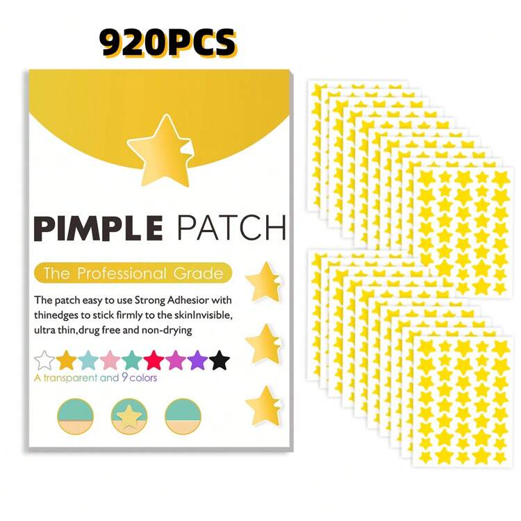 40/80/200/400/600/800 piezas de parches para acné en forma de estrella, etiqueta de cobertura de manchas para la piel facial, parches para espinillas para el acné - Dorado - Añade 26