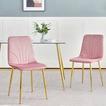Modern Simple Light Luxury Dining Pink Chair Home Bedroom Stool Back Dressing Chair Student Desk Chair Gold Metal Legs(Set Of 4) - Hồng + Kim loại như hình - Xem 10