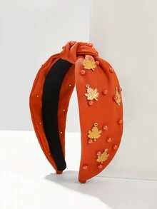 1 băng đô vải Lễ Tạ ơn với bí ngô và lá phong, băng đô tiệc theo mùa bằng sợi polyester - trái cam - Xem 3